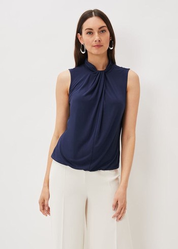 Phase Eight Reign Twist Neck Shirts Blue Australia | CJ8765312